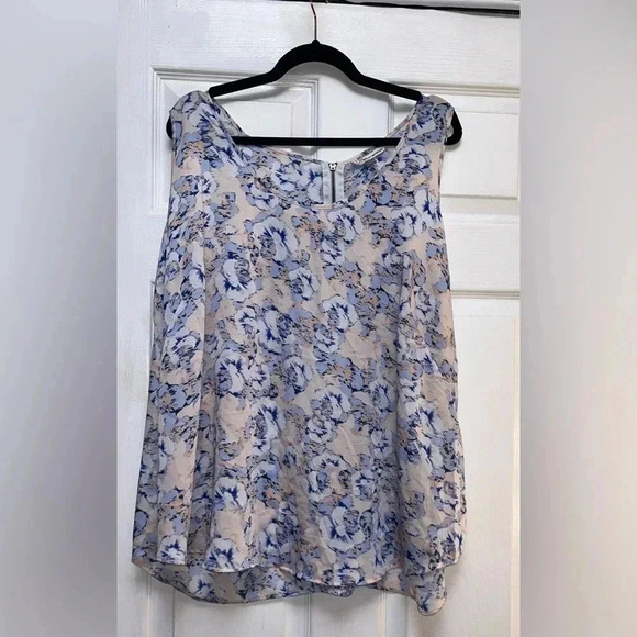 French Connection Sleeveless Blouse Ikat Roses Pout Peach Blue Women’s Size 2X - Picture 1 of 7